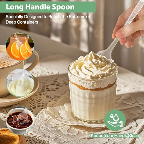 Heavy Duty Clear Plastic Spoons - Long Handle, 36 Pack for Desserts & Beverages