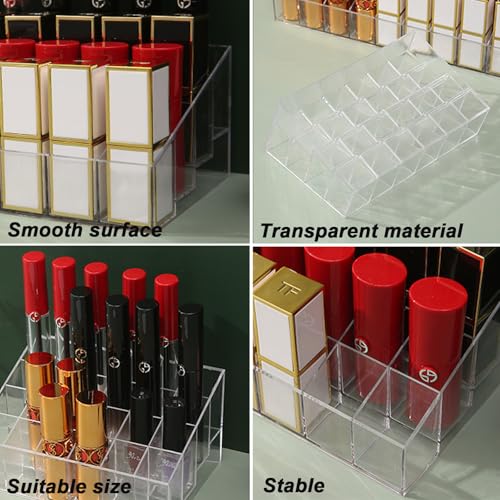 24-Slot Lipstick Organizer - Clear Plastic Cosmetic Display Holder