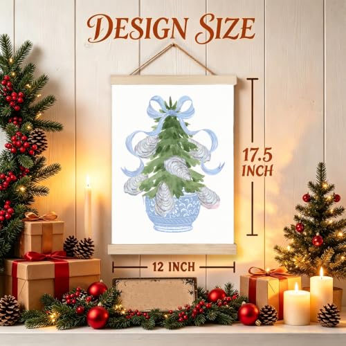 Blue Chinoiserie Oyster Wall Hanging Decor Christmas Tree 12x16 Inch - Variation of THIS listing