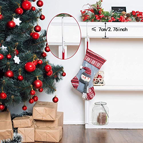 Silver Christmas Stocking Holders Set of 4 Mantel Hooks with Figurines