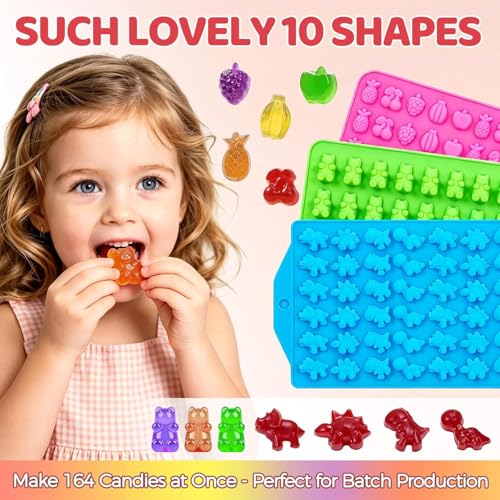CAKETIME Silicone Gummy Candy Molds Set - Fruit, Bear & Dinosaur Shapes