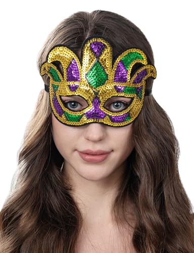 Lastclream Mardi Gras Sequin Mask Women Costume Fleur De Lis Party Lace-Up