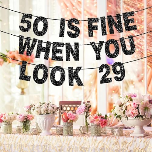 50 is Fine When You Look 39 Black Birthday Banner for Women