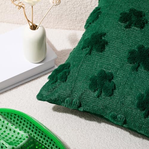 St. Patrick's Day Shamrock Pillow Covers Set of 2 - 18x18 Soft Plush Green Clover Decorative Cases