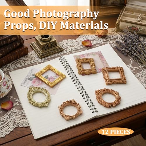 12 Mini Gold Picture Frames Set - Vintage Baroque Resin Photo Frames