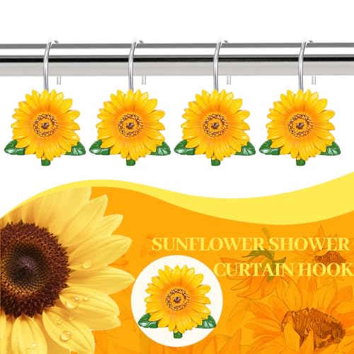 EleCharm Sunflower Shower Curtain Hooks - Anti-Rust Decorative Rings