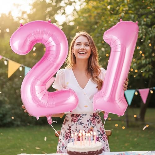 Pink Number 21 Balloon - Jumbo 40 Inch Mylar Foil Balloon for Birthday Party