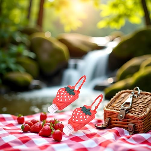 2Pcs Strawberry Travel Hand Sanitizer Bottles with Silicone Sleeve and Keychain