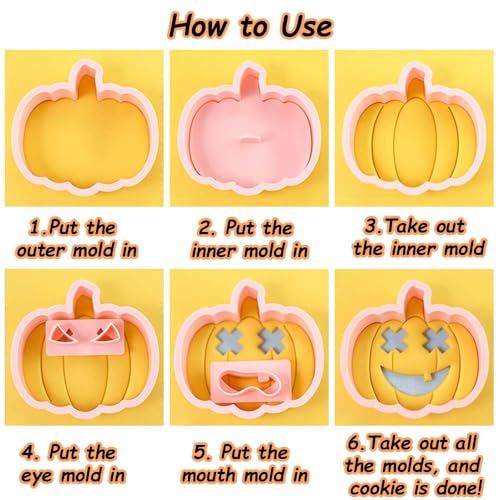 Lutoku Mini Pumpkin Cookie Cutter Set - 3D Halloween Raised Design Stamps