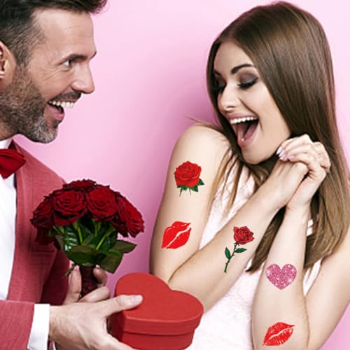 Valentine Temporary Tattoos - 10 Sheets Waterproof Body Art Stickers