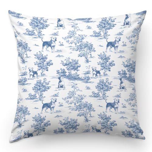 Chinoiserie Pitbull Dog Pillow Cover - 18x18 Flannel Cushion