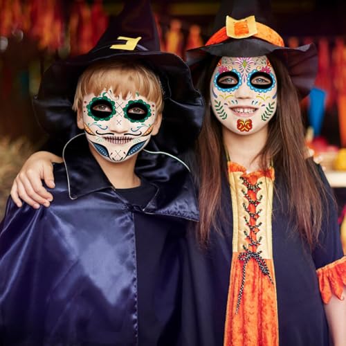 Day of the Dead Temporary Face Tattoos - 21 Sheets Halloween Makeup Stickers