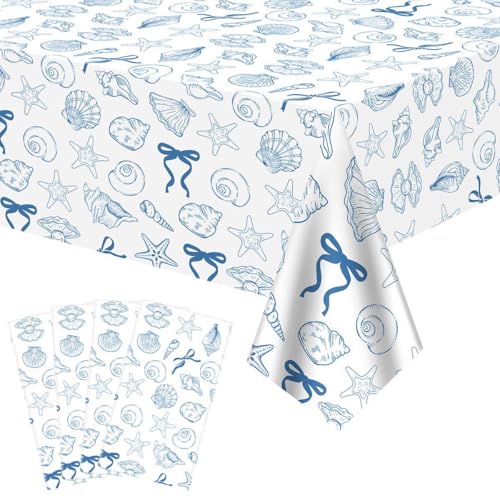 Beach Seashell Tablecloths - 4 Pack Party Decorations, 52 x 86 Inch