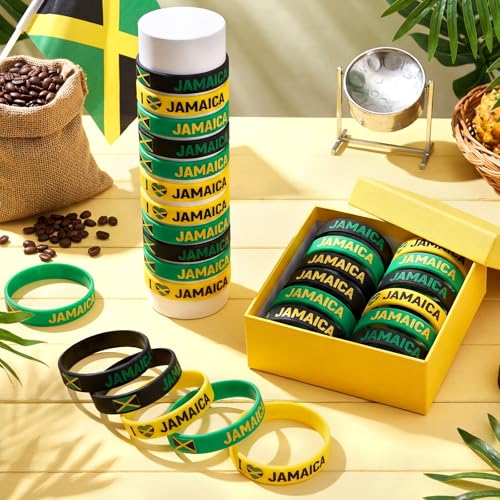 30 Pcs Jamaican Flag Silicone Bracelets - Patriotic Rubber Wristbands