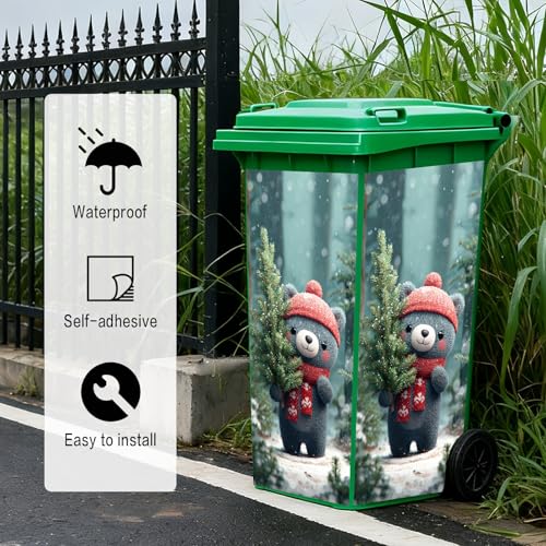 Nuxovilar Winter Bear PVC Garbage Pail Sticker - 14.57x32.28 in