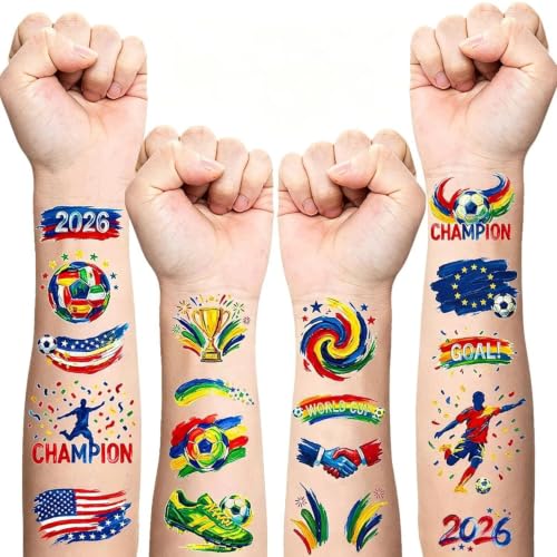 Achoulei World Cup Temporary Tattoos - 45 Pcs Soccer Stickers for Party Favors