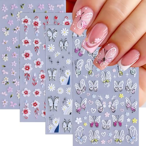 SHUXILIN 5D Embossed Flower Nail Stickers - Daisy & Butterfly Decals