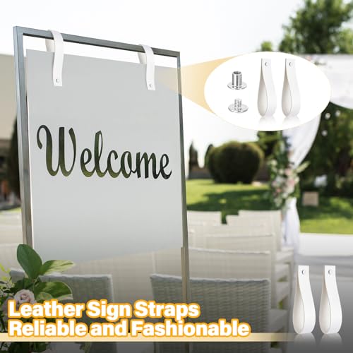 Vercraft White Faux Leather Sign Hanging Straps Set of 4 for Rods
