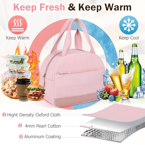 Pink Insulated Lunch Bag for Women - Medium Size - MIAOJIE