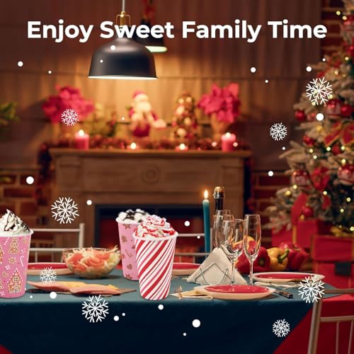 Pink Christmas Paper Cups with Lids & Sleeves - 16oz Holiday Party Drinkware