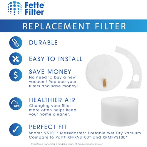 Foam Filter Kit for Shark VS101 MessMaster Wet Dry Vacuum - 6 Pack