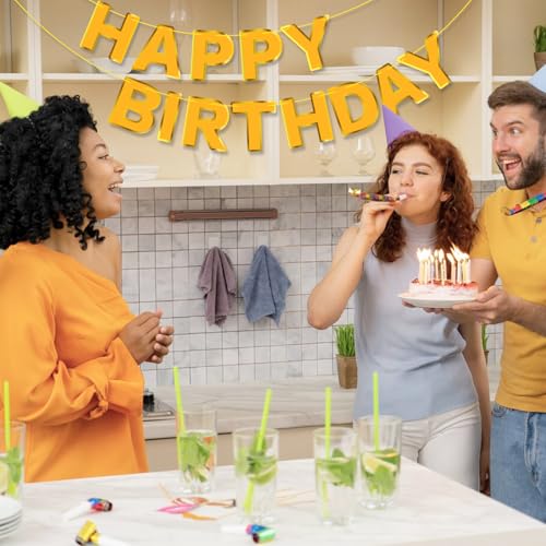 Yellow Happy Birthday Banner - Durable Party Decor for All Ages