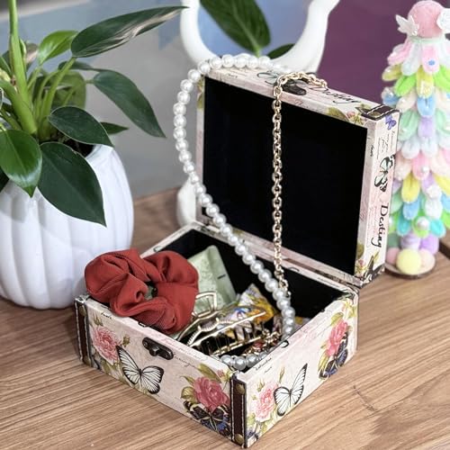 Butterfly Jewelry Box - Pink Wooden Treasure Chest for Women