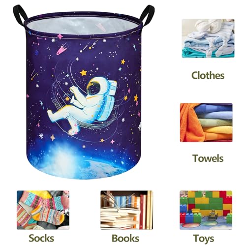 Spaceman Kids Laundry Basket - Collapsible Storage Hamper with Handles