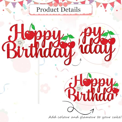 Cherry Happy Birthday Cake Topper | Fruit Theme Party Decoration