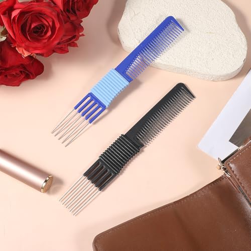 Alrhso 2-Piece Teasing Comb with Metal Pick for Hair Volume and Styling