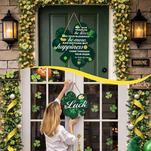 St. Patrick's Day Shamrock Hanging Sign - Double-Sided Door Decor