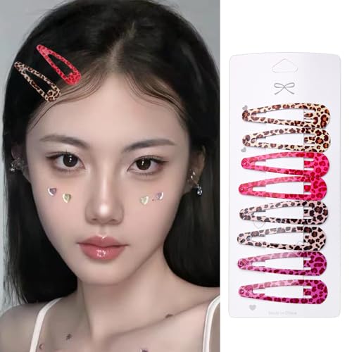 Leopard Print Snap Hair Clips Y2k Metal Barrettes for Women Girls