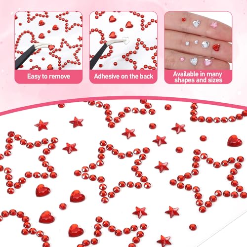 Larrel 5 Pcs Star Face Gems & Rhinestone Stickers with Tweezer