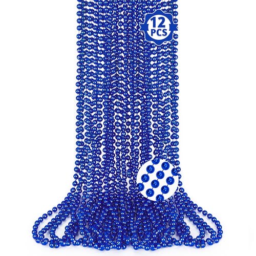 12 Pcs 33-Inch Blue Bead Necklaces - Graduation & Party Favors