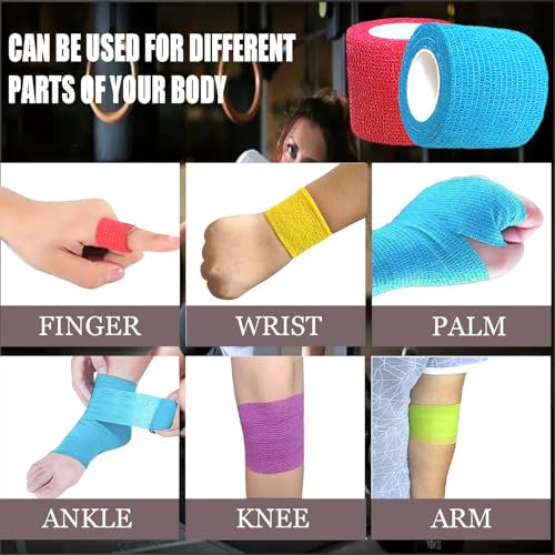 6 Pack 2 Inches Self Adhesive Bandage Wrap Vet Wrap for Pets, Stretch Self Adherent Tape Cohesive Wrap for Athletic, Sports, Wrist and Ankle(Multi Colors)