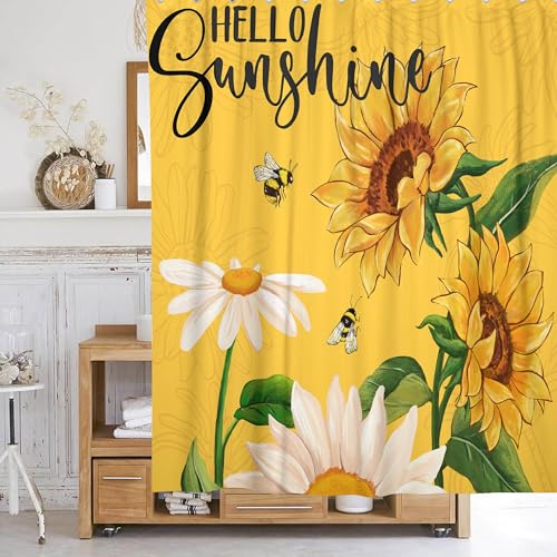 Hello Sunshine Yellow Sunflower Shower Curtain - Waterproof 72x72