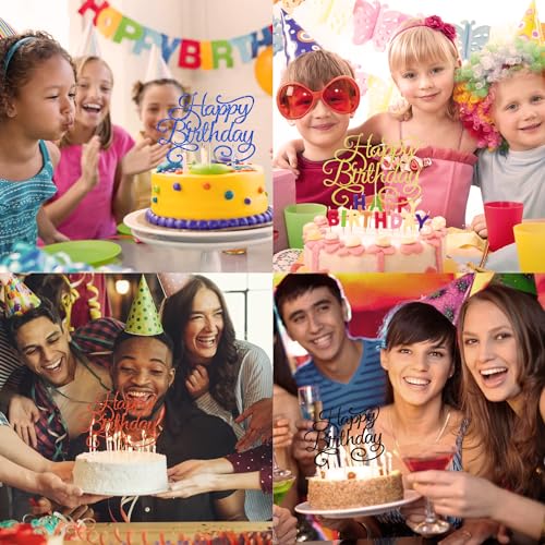 Happy Birthday Cake Topper - Black Glitter Decoration