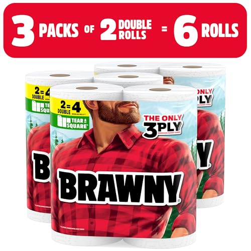 Brawny Tear-A-Square 3-Ply Paper Towels, 6 Double Rolls