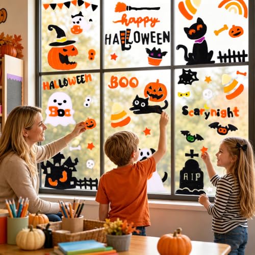 JOICEE Halloween 3 Gel Window Clings Set - Spooky Glass Decor, 6 Sheets