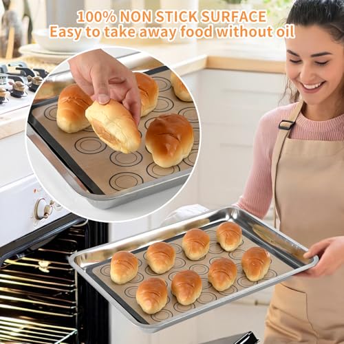Luckyiren Silicone Baking Mats Set with Circles for Macarons & Cookies, 2 Pack Half Sheet, Gray/Beige