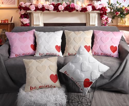 4TH Emotion Valentine's Day Faux Fur Pillow Covers, Pink 18x18 Inch Set of 2