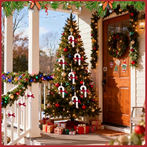 AKAIXI Wooden Baseball Candy Cane Ornaments 4-Pack Easter & Holiday Tree Decor