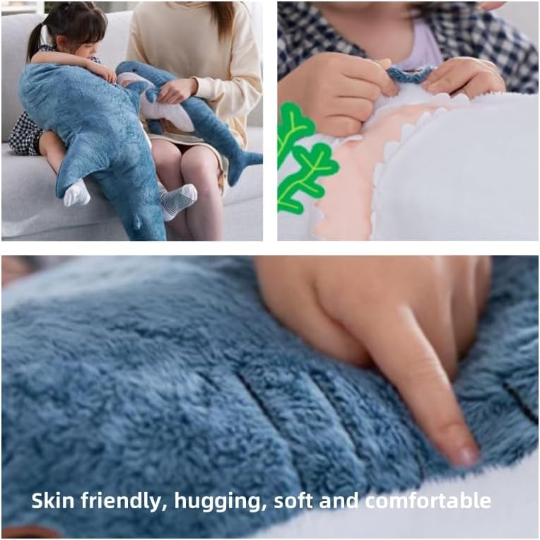 Owemeet 24 Inch Blue Shark Plush Toy - Soft Cushion Pillow for Kids & Decor