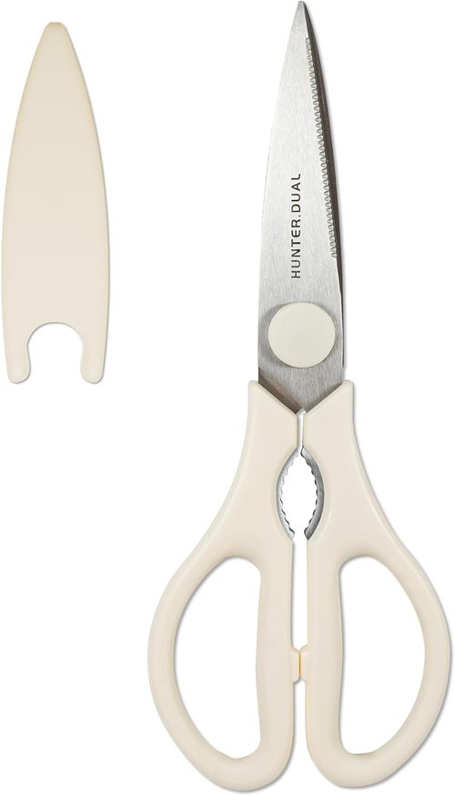 HUNTER.DUAL Heavy Duty Kitchen Scissors - Versatile Poultry Shears for Cutting Chicken, Meat & Veggies | 8.35 Inch, Cream