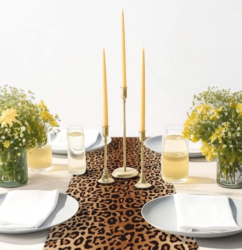Leopard Print Table Runner - 6 Disposable Plastic 14x108 Inch for Parties
