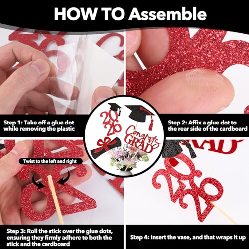 Class of 2026 Graduation Centerpieces - 20 Pcs Black and Red Table Toppers