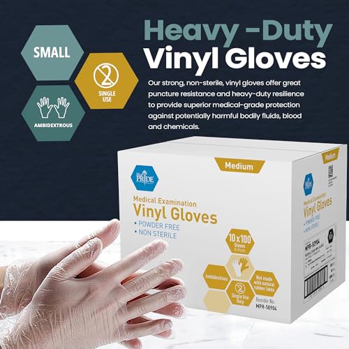 MED PRIDE Vinyl Medical Exam Gloves - Powder & Latex-Free, Medium, 1000-Count