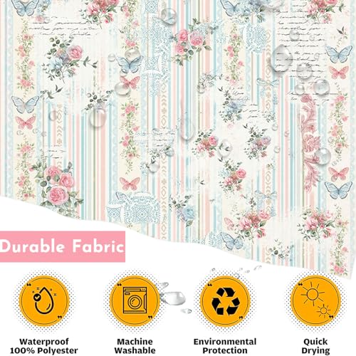 Lindameler Vintage Floral Shower Curtain - Pink Boho Design, 72x72