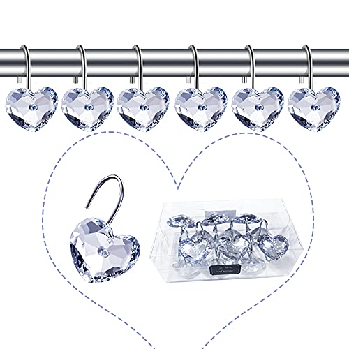 Gracelife 12 Heart Shaped Rhinestone Shower Curtain Hooks