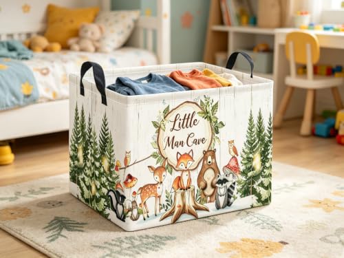 Woodland Animals Storage Basket - Waterproof & Collapsible 15x10x9 in